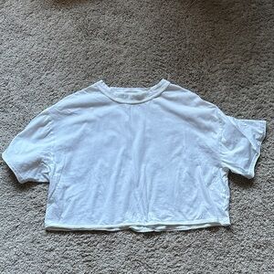 TNA Aritzia SoftFeels Oversized Cropped White Crewneck Tee